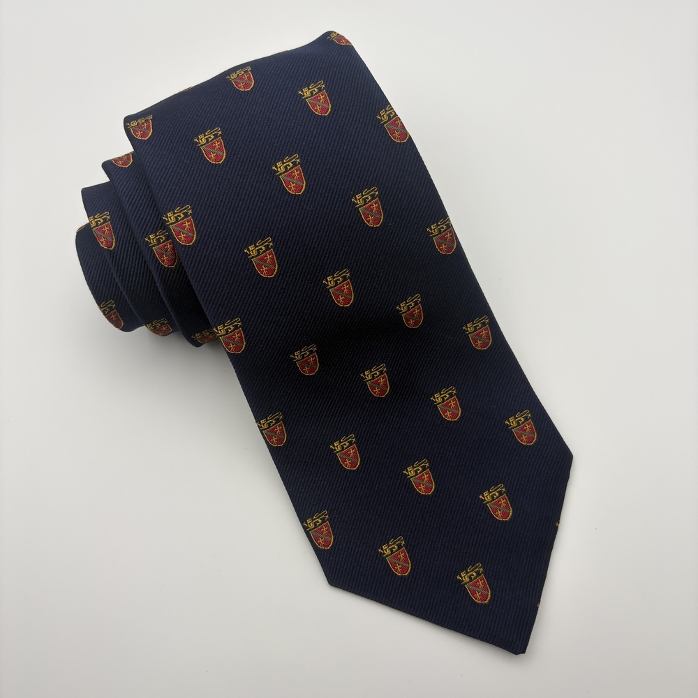 Lauren Ralph Lauren tie preppy crest AOP navy classic 3.75" x 58" handmade